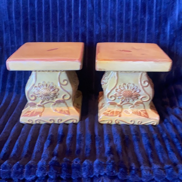 Rustic Sunflower Ceramic/Terra Cotta Candle Pillars-set of 2 - Picture 5 of 11